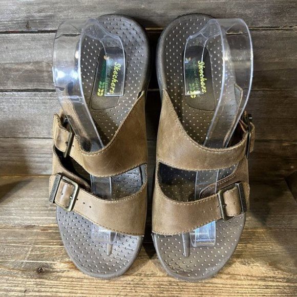 Womens Skechers Reggae Jammin Brown Leather Sandals Slides Size 9 M GUC - Picture 3 of 6